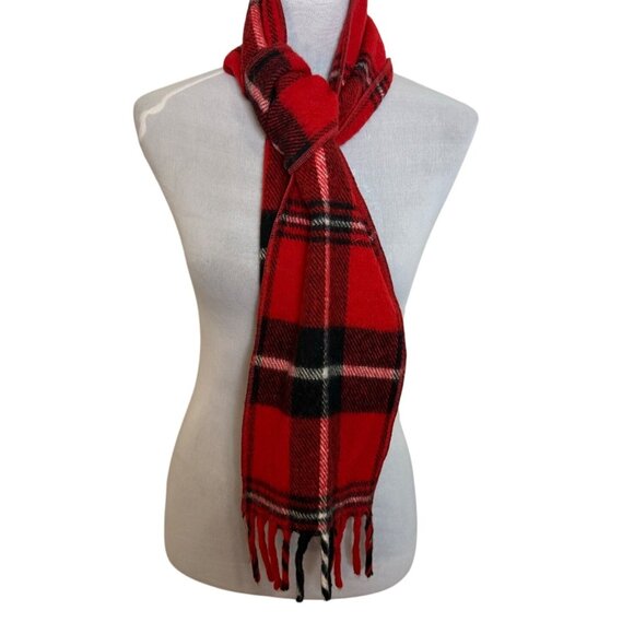 Classic Red Black Plaid Scarf Winter Classic VTG Fringe Unisex Adults Hygroton - Picture 5 of 9